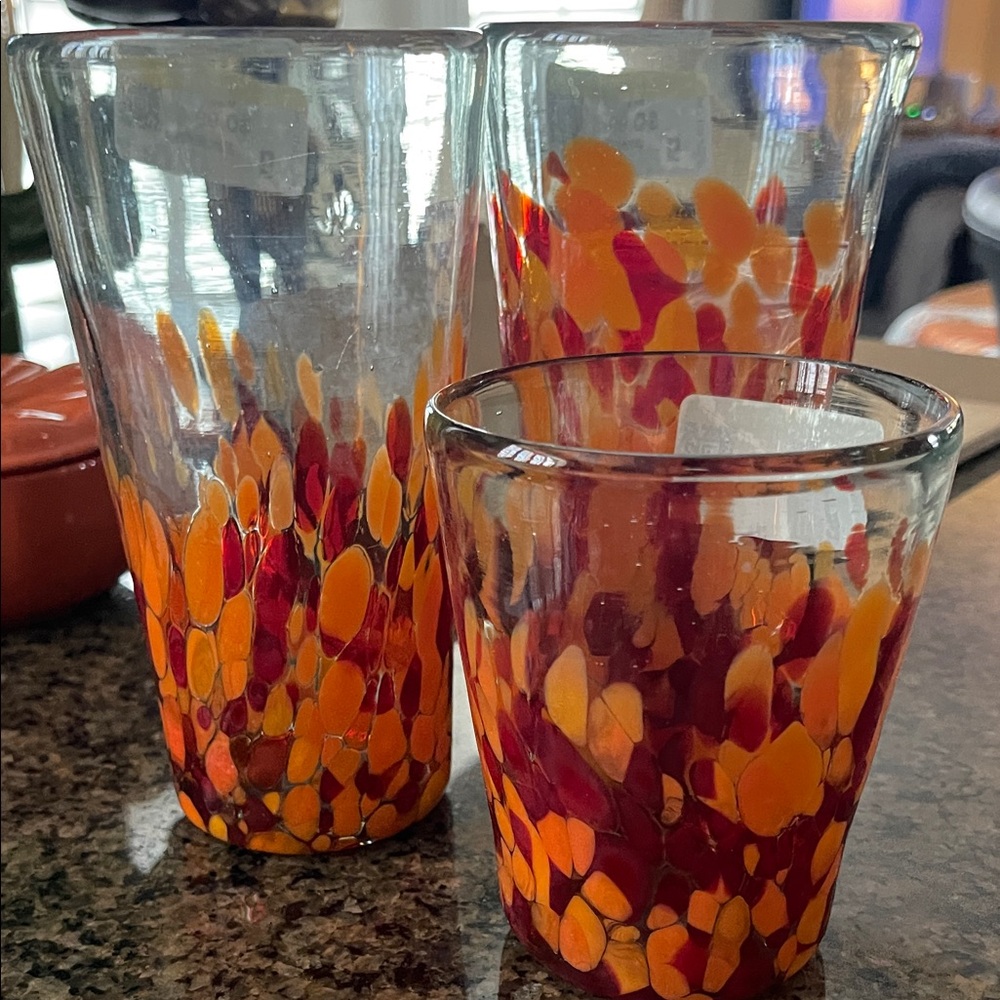 Art Glass-Hand Blown Orange Drinking Glass Tumbler